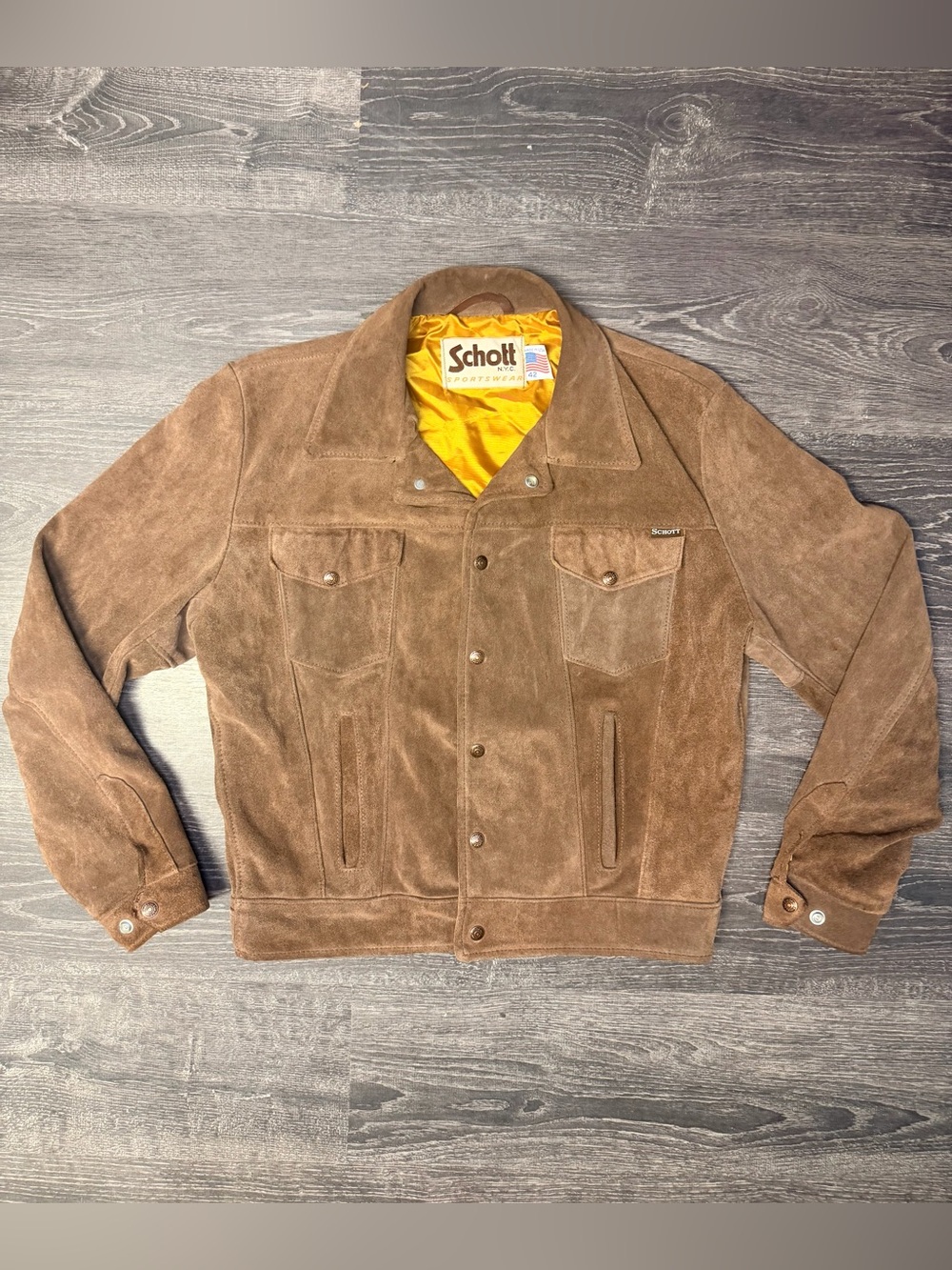 Vintage Schott NYC Brown Suede Leather Trucker Rancher Jacket USA Size 42